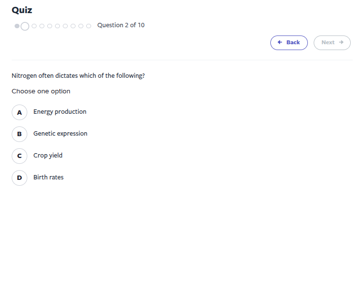 quiz question 2 of 10 nitrogen often dictates which of the following? c…