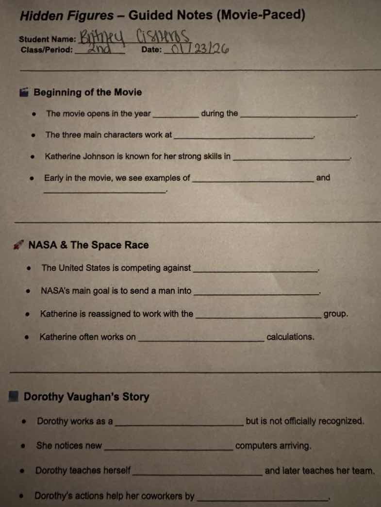 hidden figures – guided notes (movie - paced) student name: class/perio…