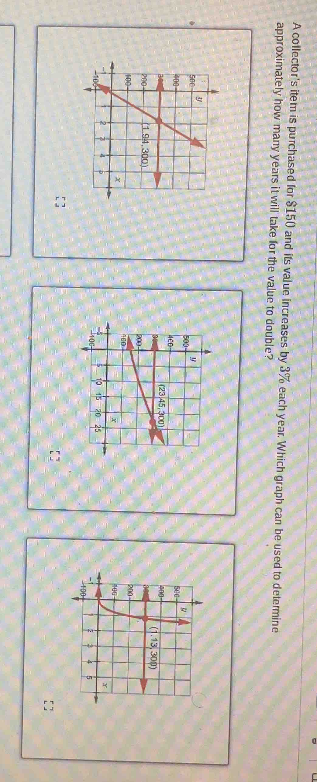 a collector’s item is purchased for $150 and its value increases by 3% …