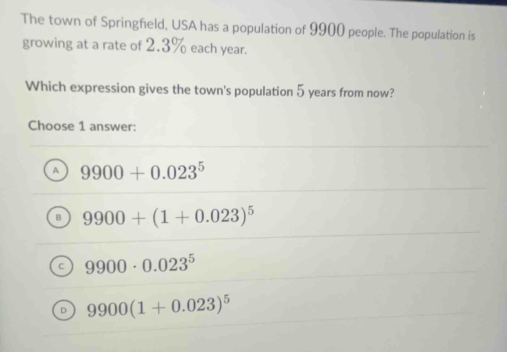 the town of springfield, usa has a population of 9900 people. the popul…