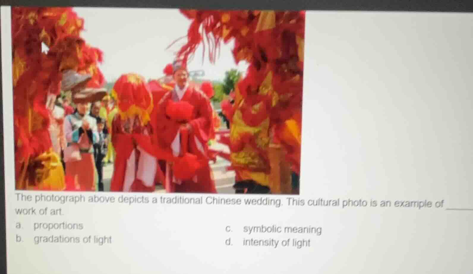 the photograph above depicts a traditional chinese wedding. this cultur…