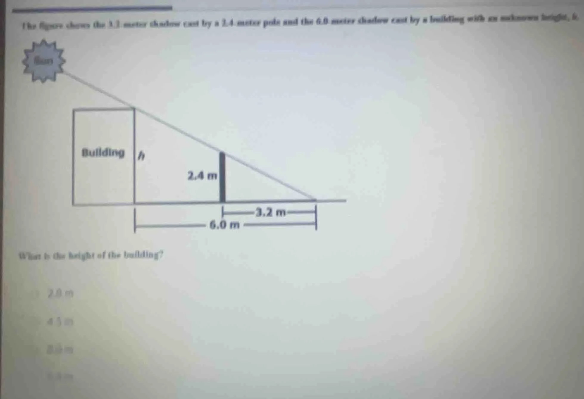 the figure shows the 3.2 meter shadow cast by a 2.4 meter pole and the …