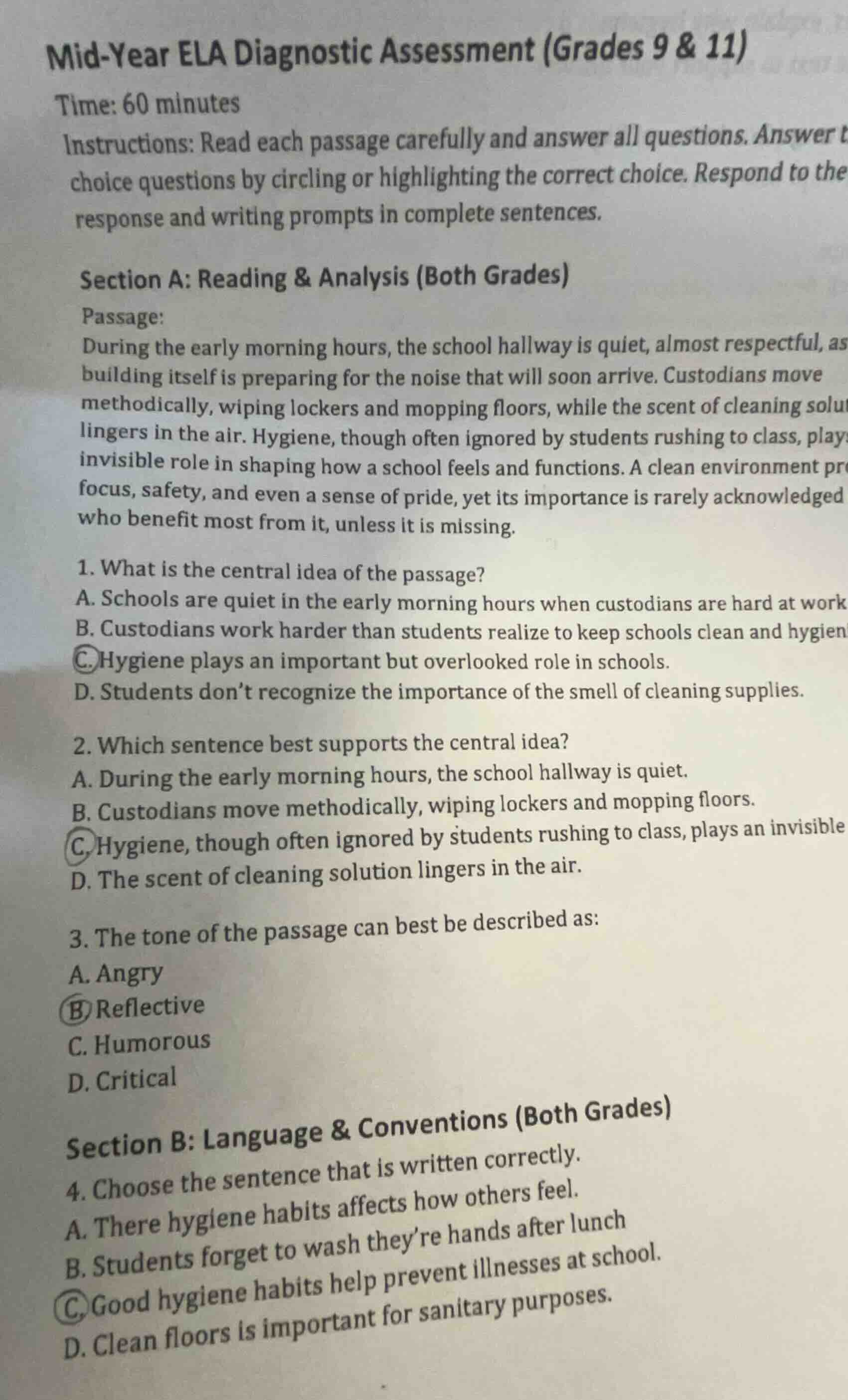 mid-year ela diagnostic assessment (grades 9 & 11) time: 60 minutes ins…