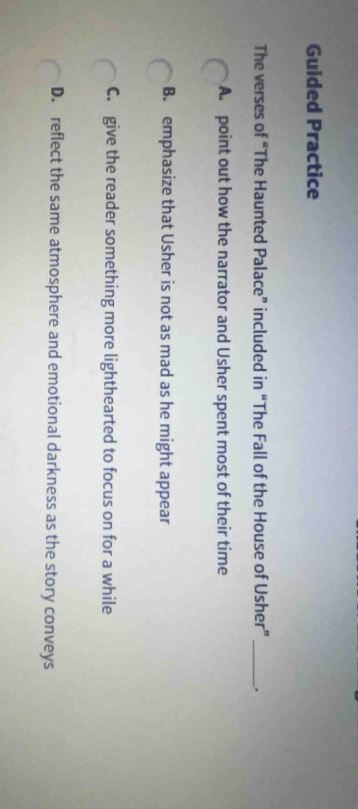 guided practice the verses of “the haunted palace” included in “the fal…