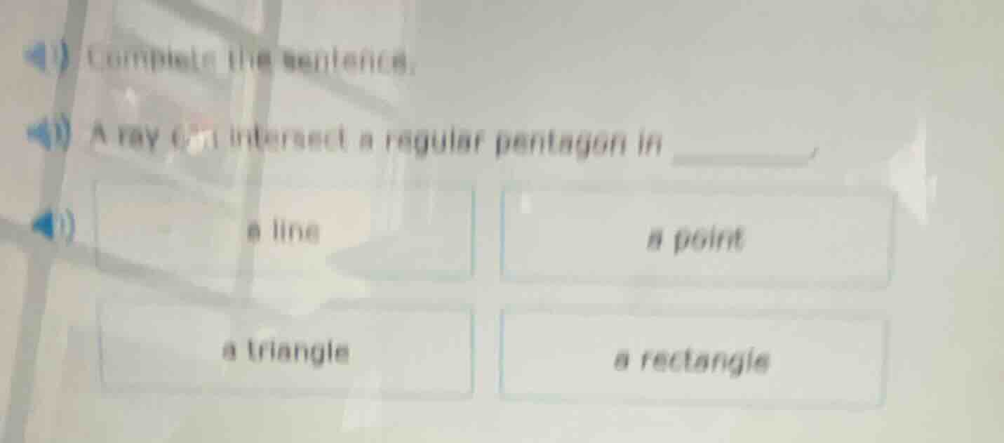 complete the sentence. a ray can intersect a regular pentagon in ______…