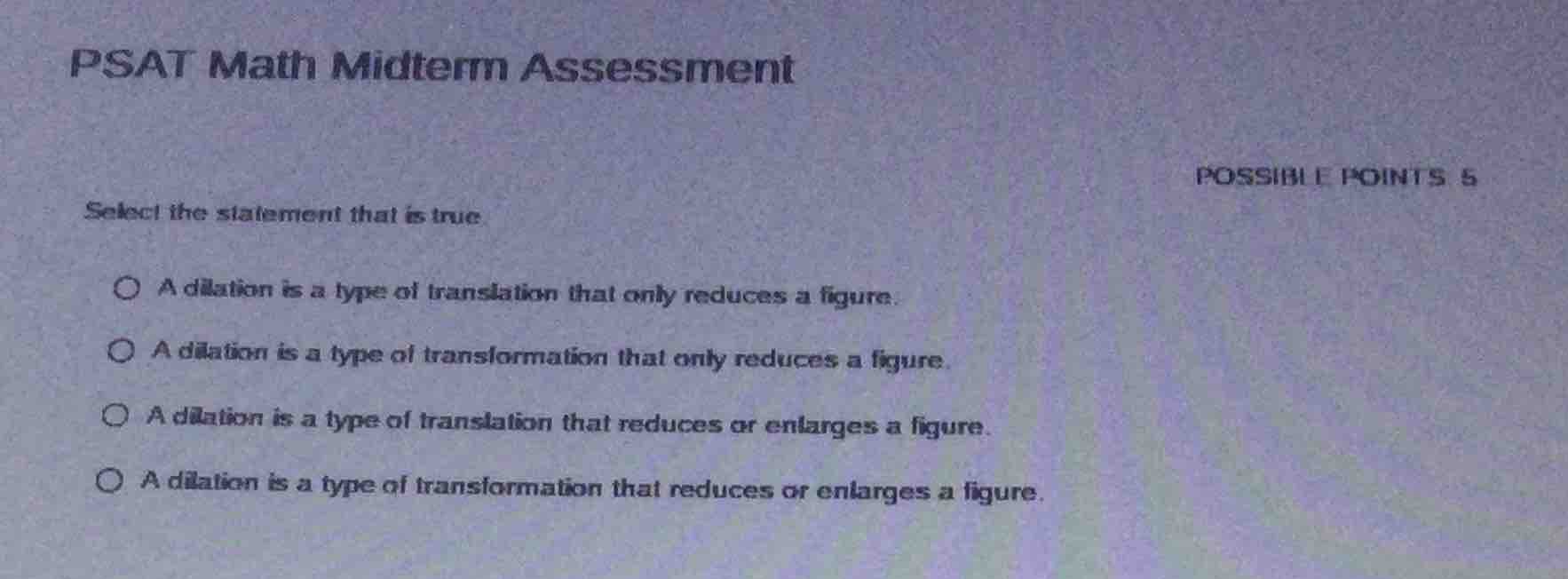 psat math midterm assessment possible points 5 select the statement tha…