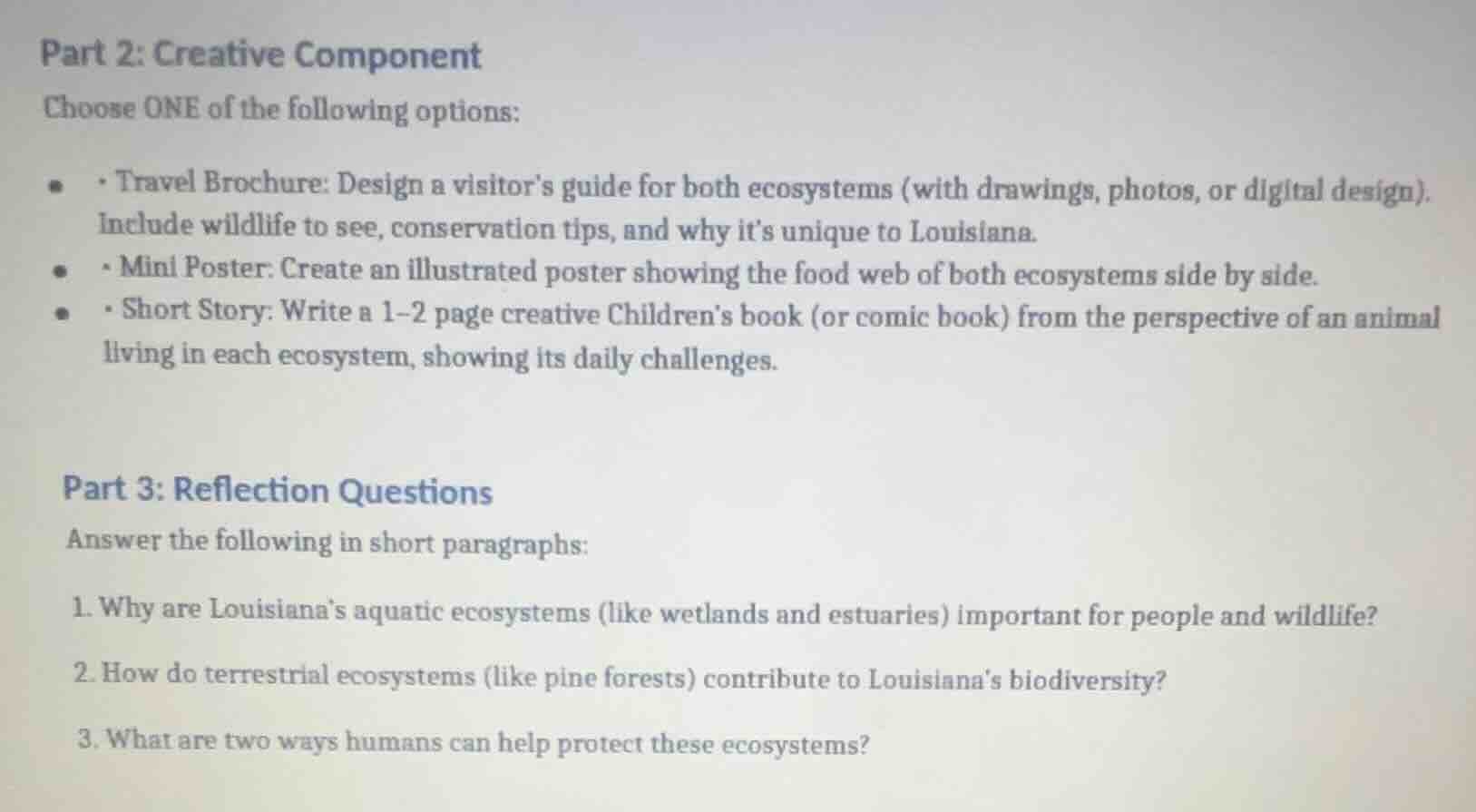 part 2: creative component choose one of the following options: - trave…
