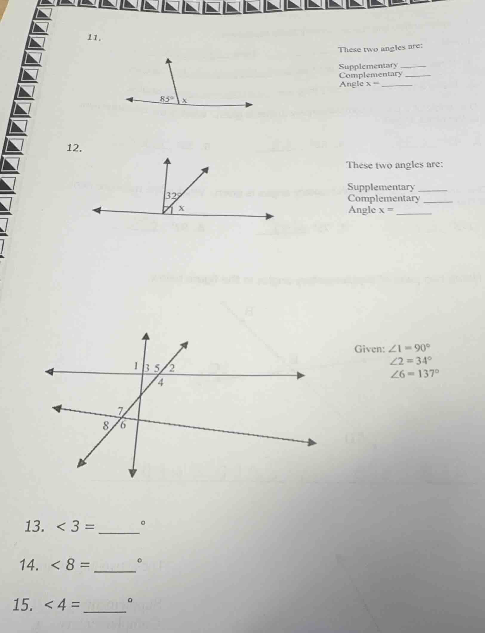 11. these two angles are: supplementary _____ complementary _____ angle…