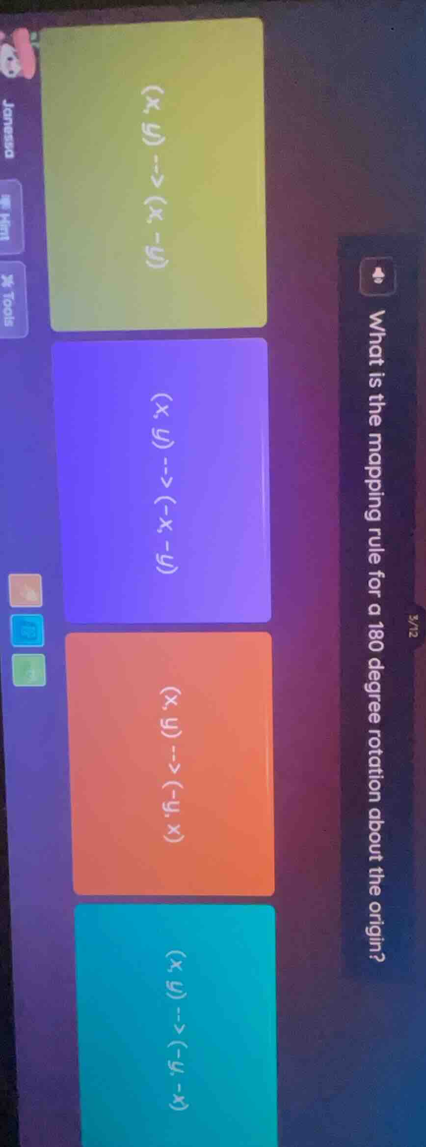 what is the mapping rule for a 180 degree rotation about the origin? $(…