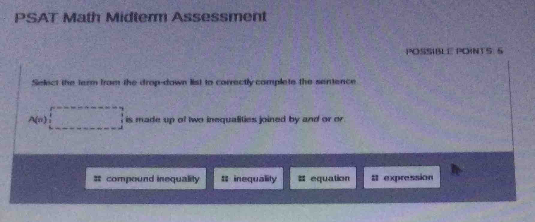 psat math midterm assessment possible points: 5 select the item from th…