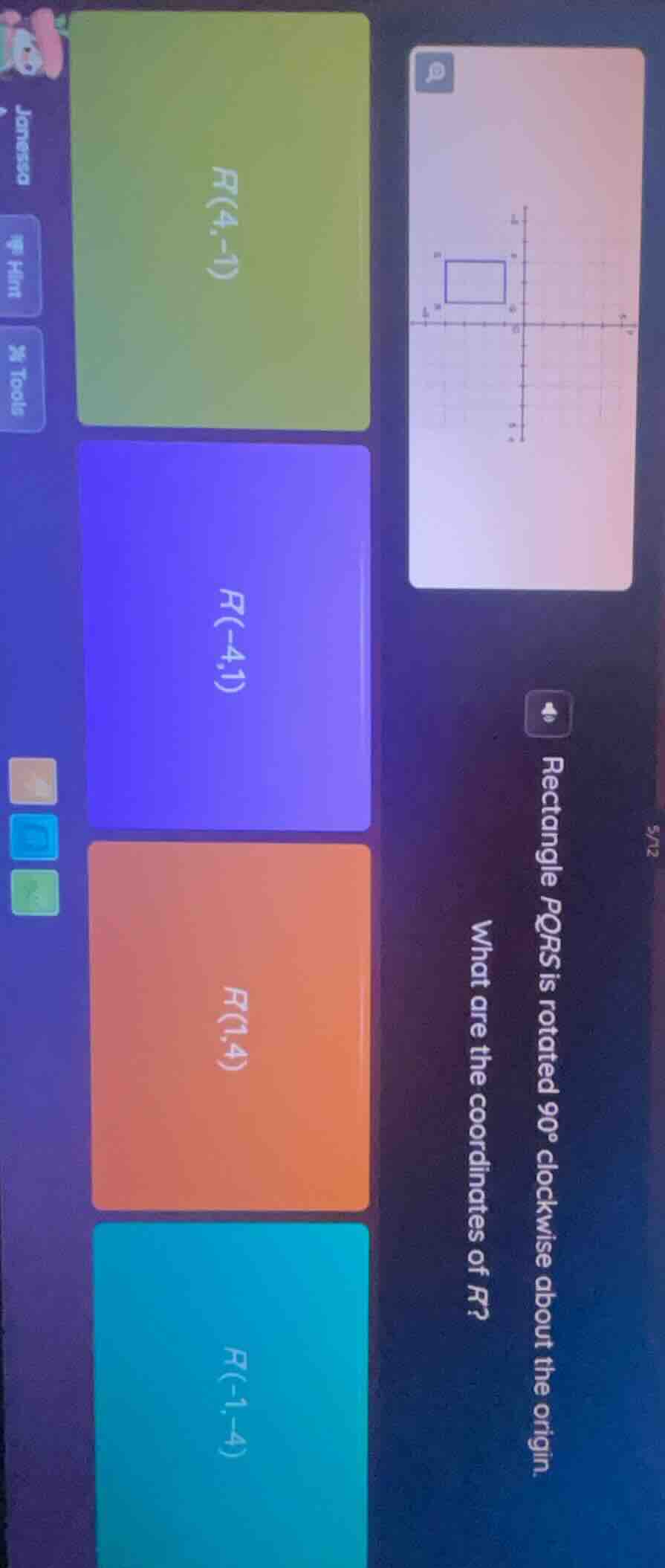 rectangle pqrs is rotated 90° clockwise about the origin. what are the …