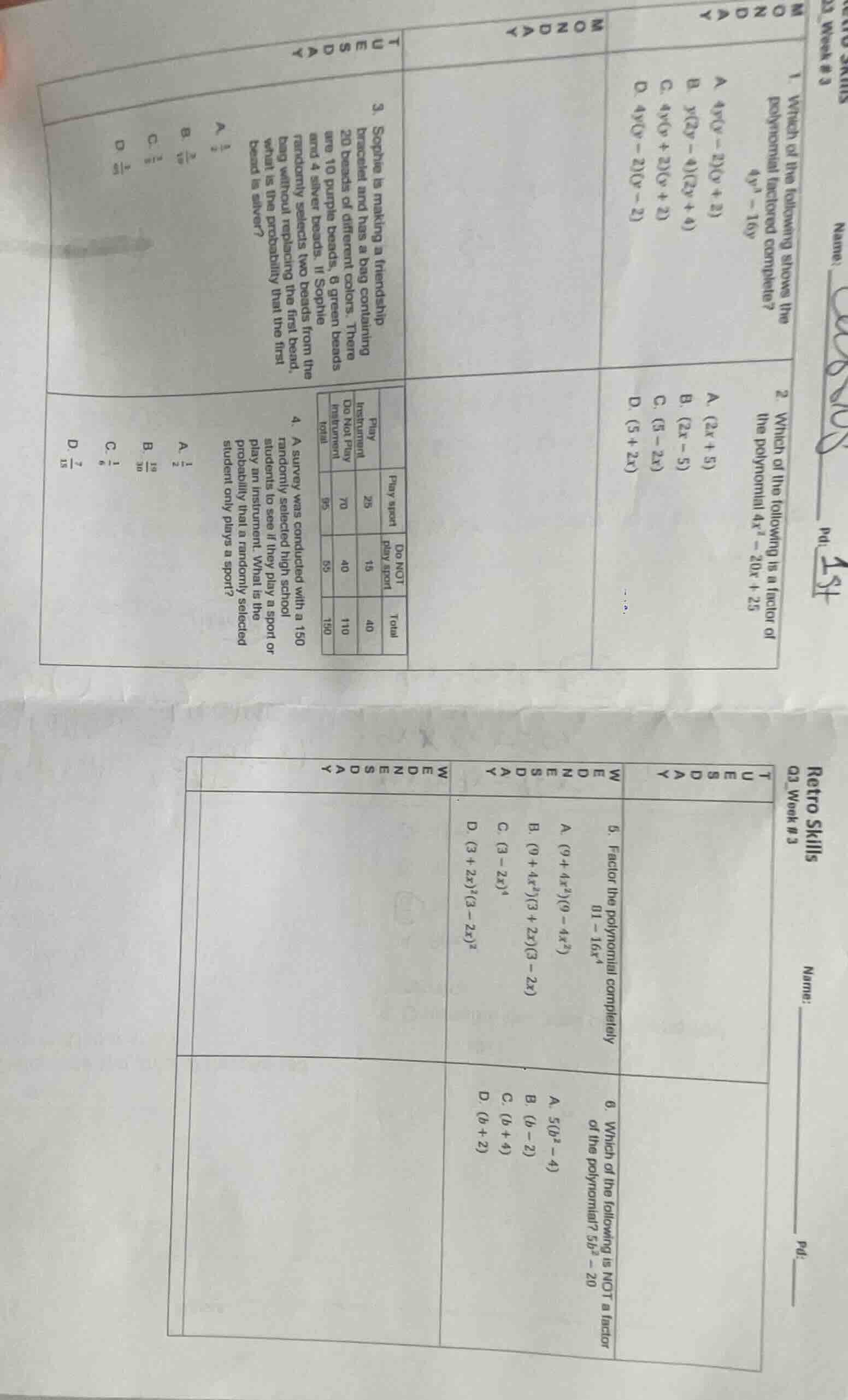 1 which of the following shows the polynomial factored complete? $4y^4 …