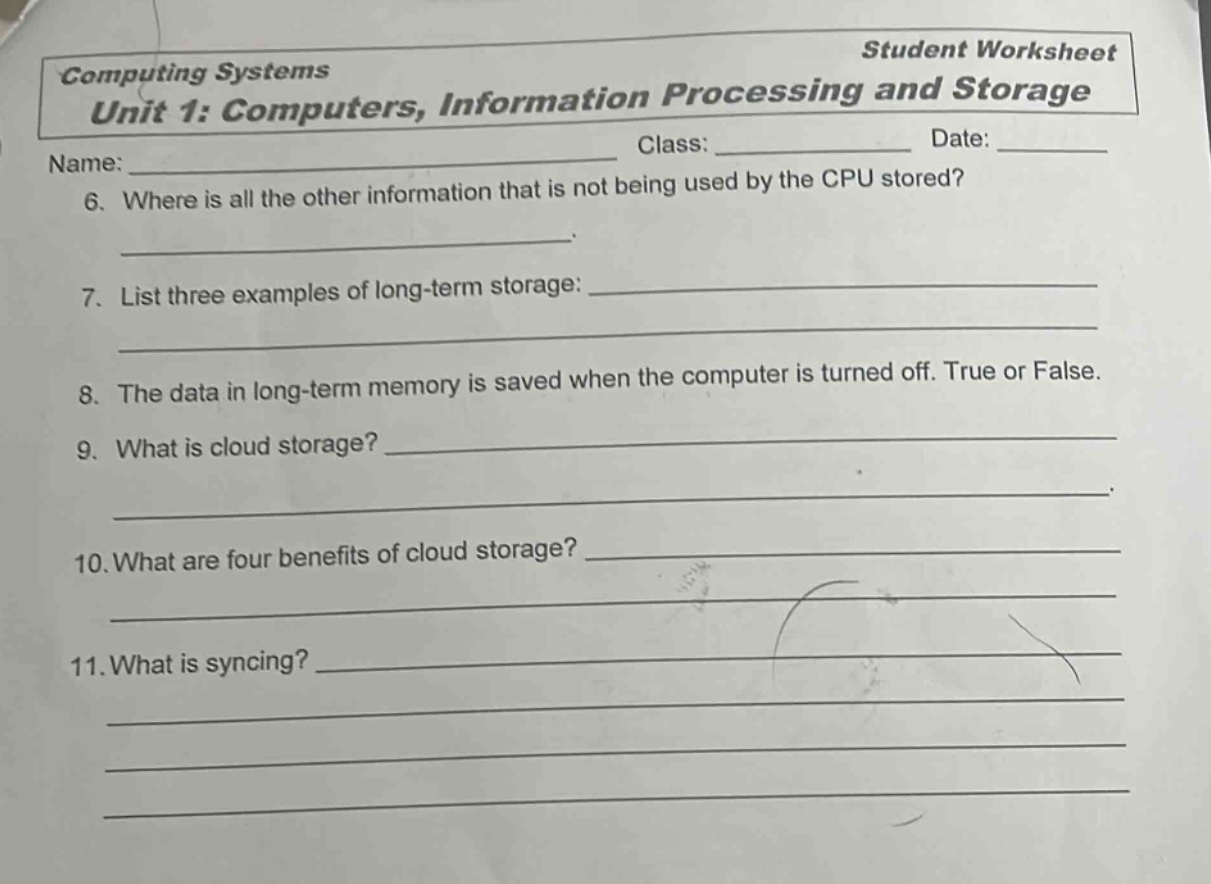 computing systems student worksheet unit 1: computers, information proc…