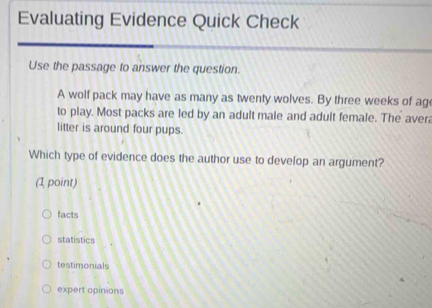 evaluating evidence quick check use the passage to answer the question.…
