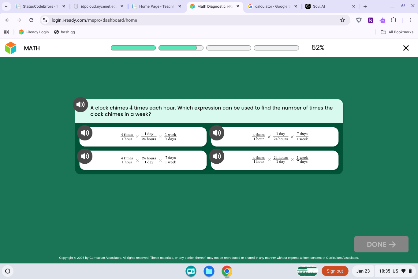 a clock chimes 4 times each hour. which expression can be used to find …
