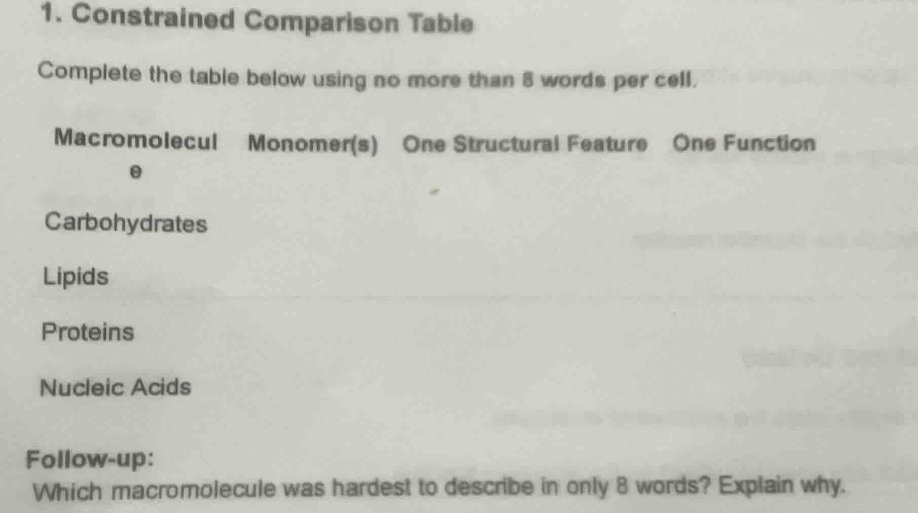 1. constrained comparison table complete the table below using no more …