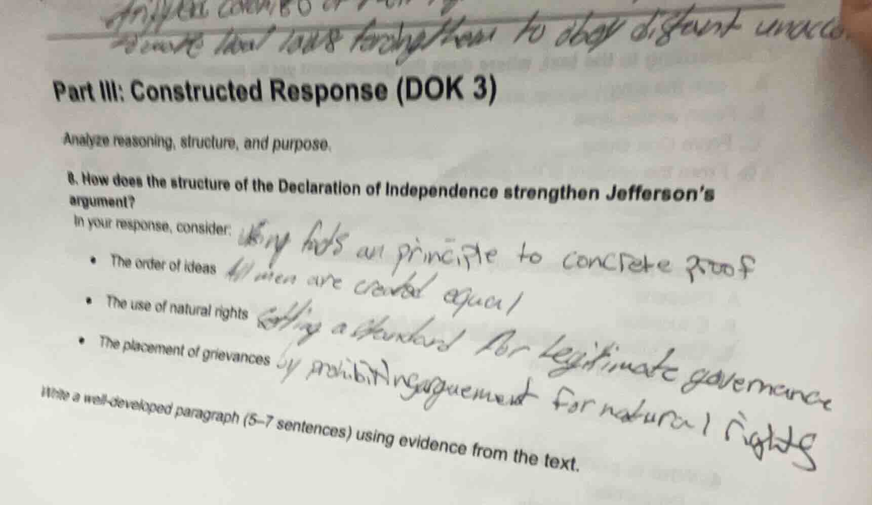 part iii: constructed response (dok 3) analyze reasoning, structure, an…