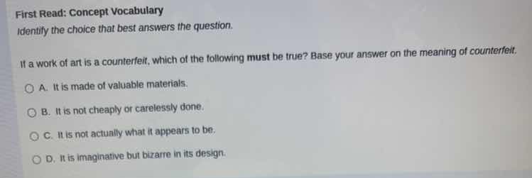 first read: concept vocabulary identify the choice that best answers th…