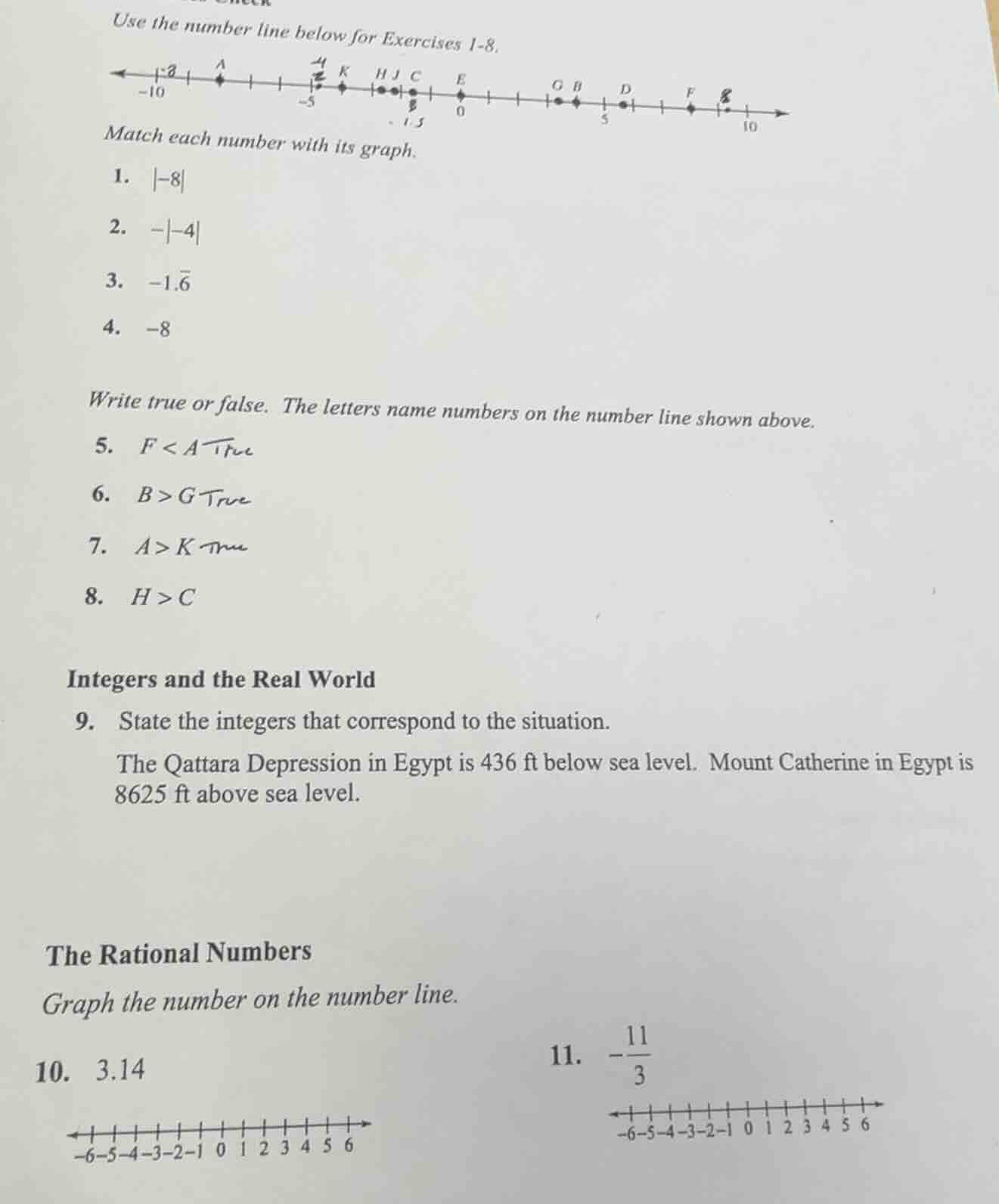 use the number line below for exercises 1-8. match each number with its…