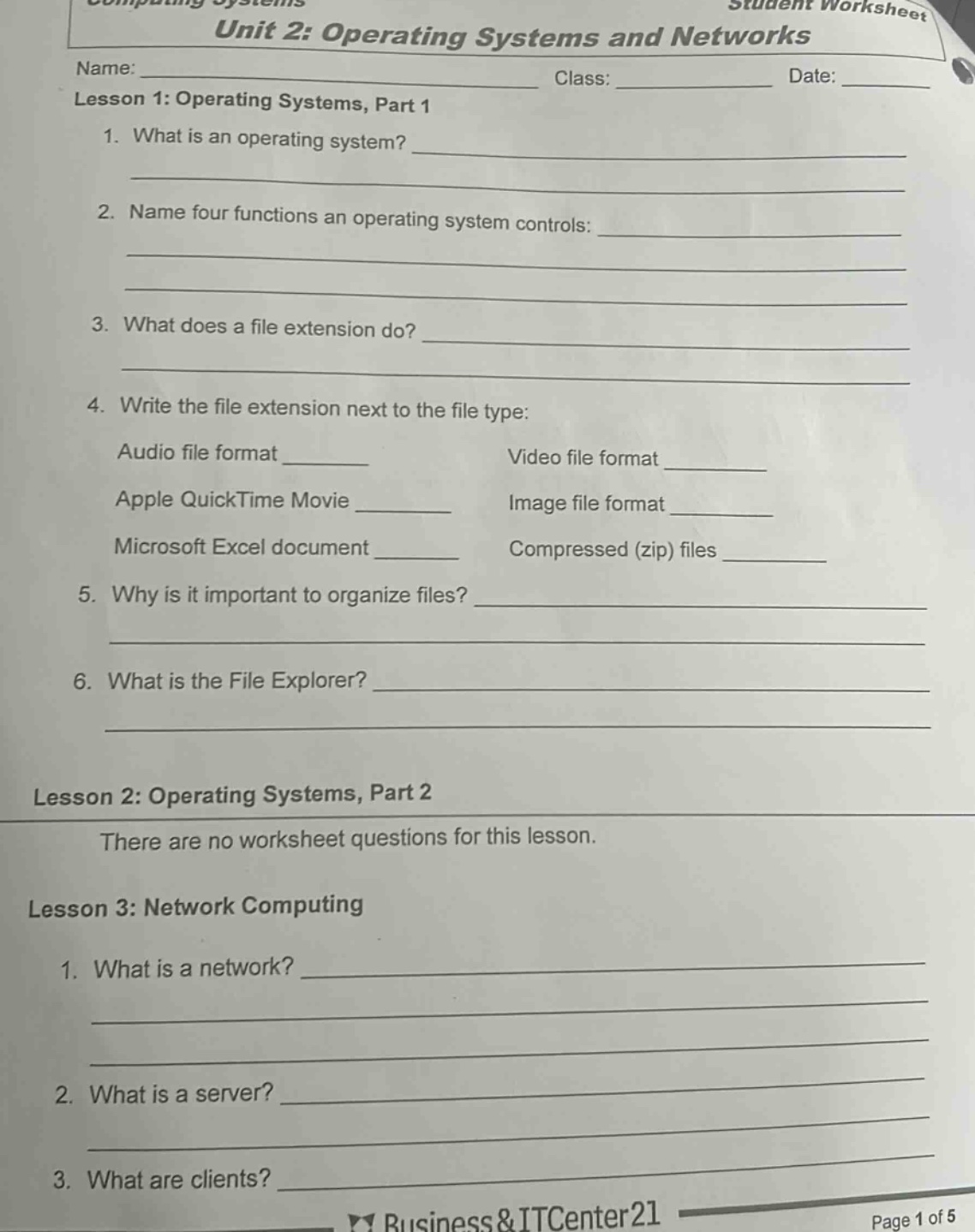 unit 2: operating systems and networks name: class: date: lesson 1: ope…