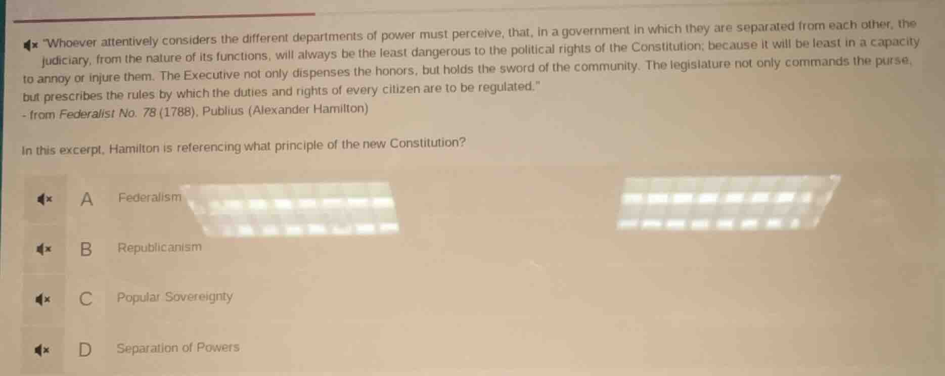 whoever attentively considers the different departments of power must p…