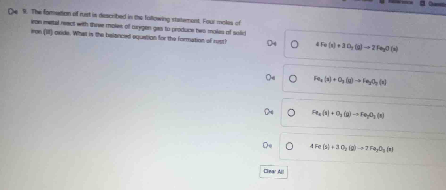 9. the formation of rust is described in the following statement. four …