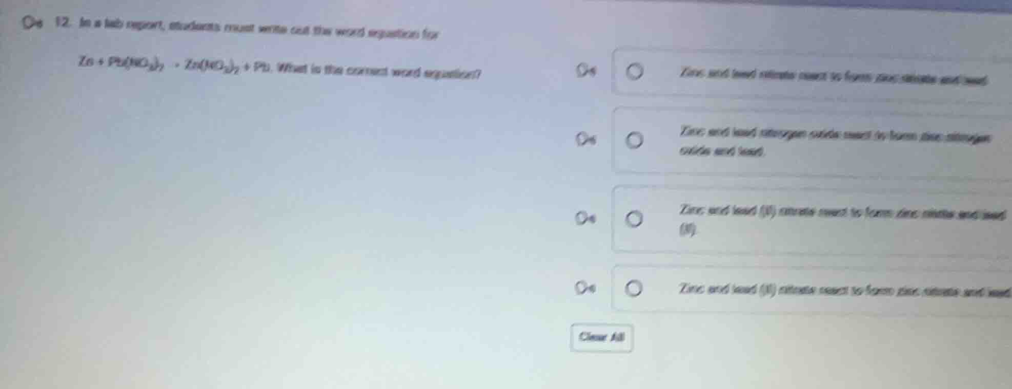 12. in a lab report, students must write out the word equation for zn +…
