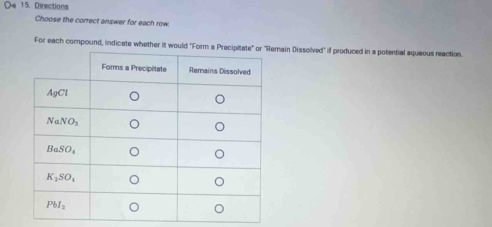 15. directions choose the correct answer for each row. for each compoun…