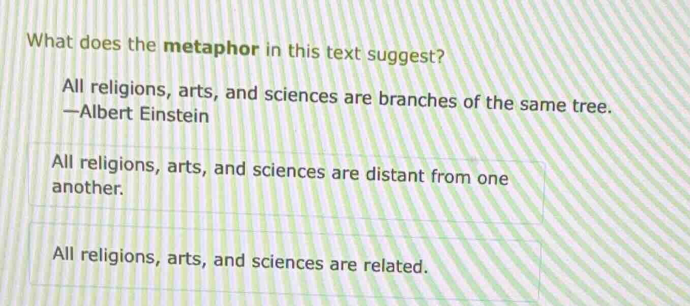 what does the metaphor in this text suggest? all religions, arts, and s…