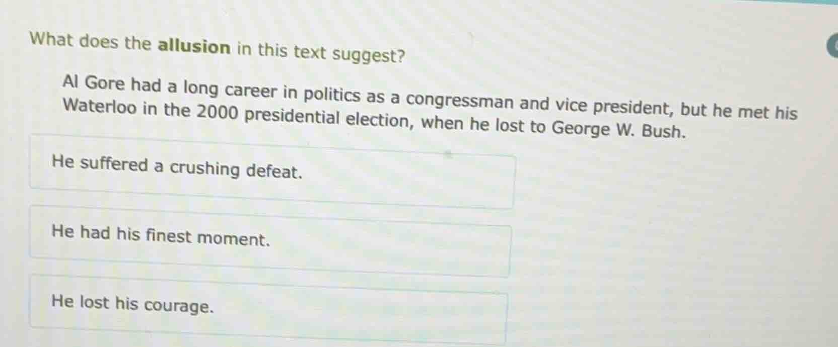 what does the allusion in this text suggest? al gore had a long career …