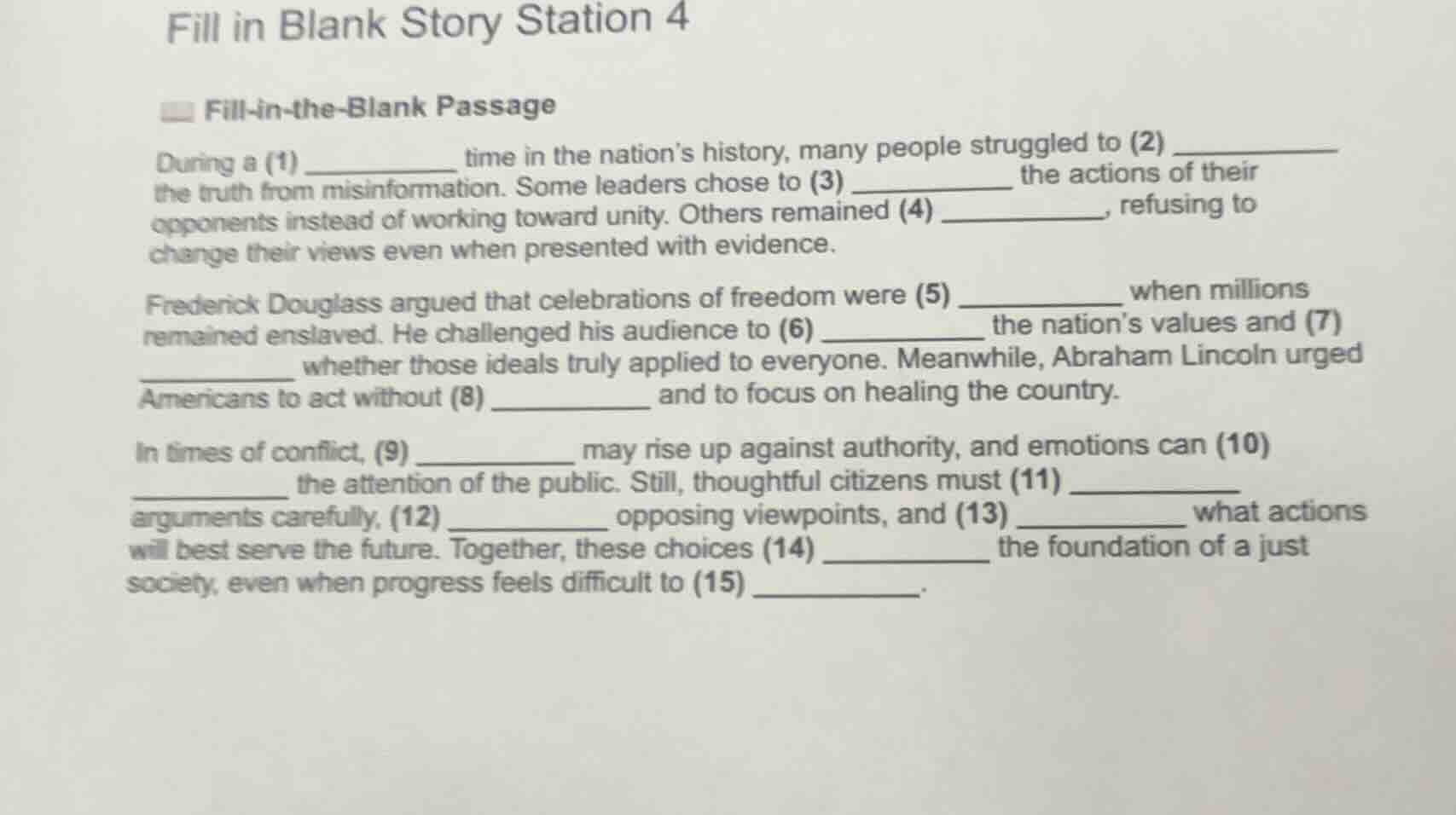 fill in blank story station 4 fill - in - the - blank passage during a …