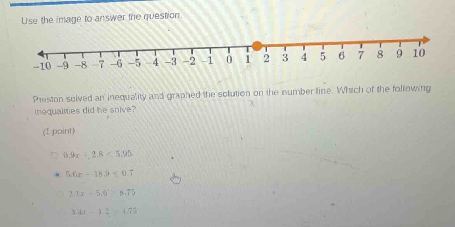 use the image to answer the question. preston solved an inequality and …