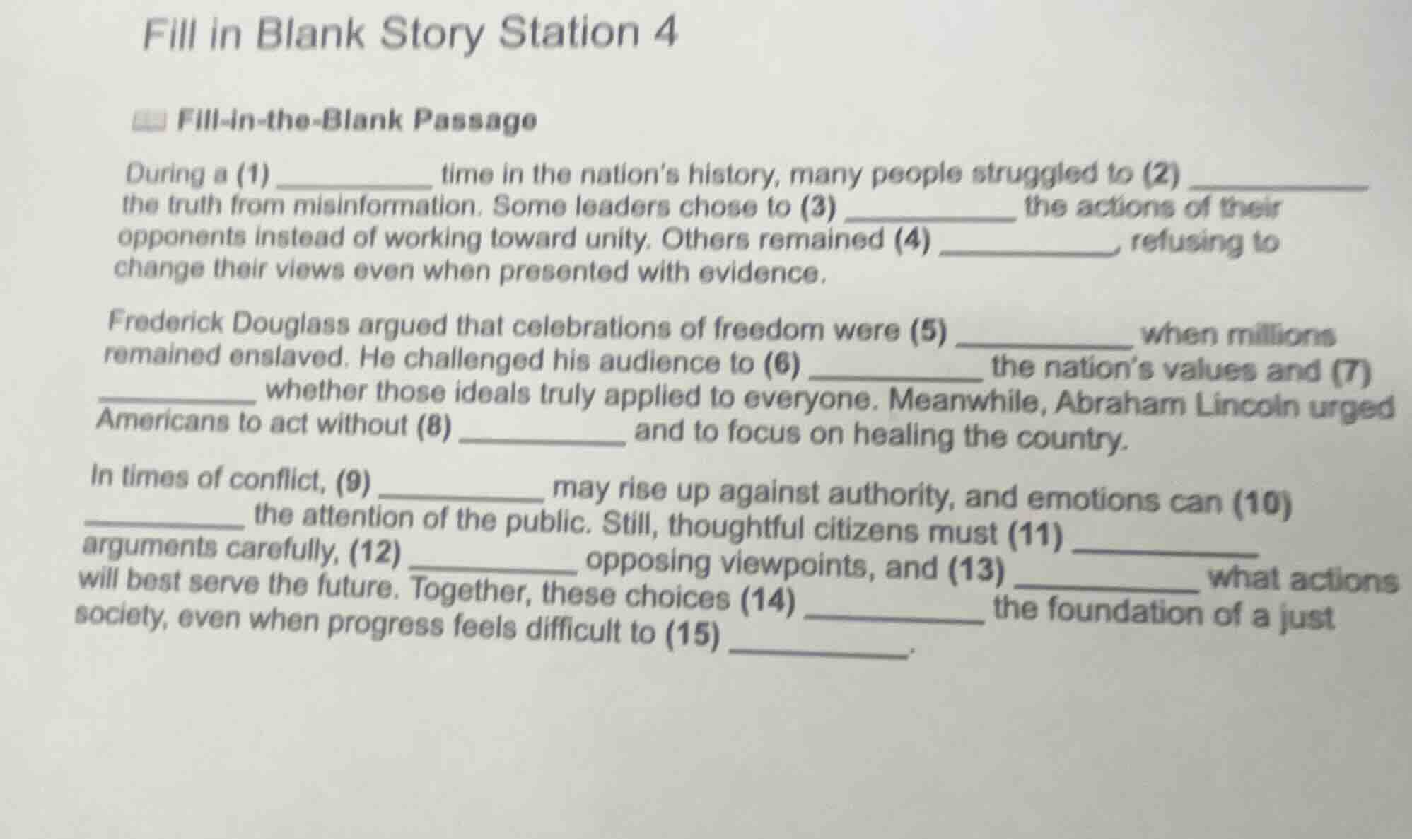 fill in blank story station 4 fill - in - the - blank passage during a …