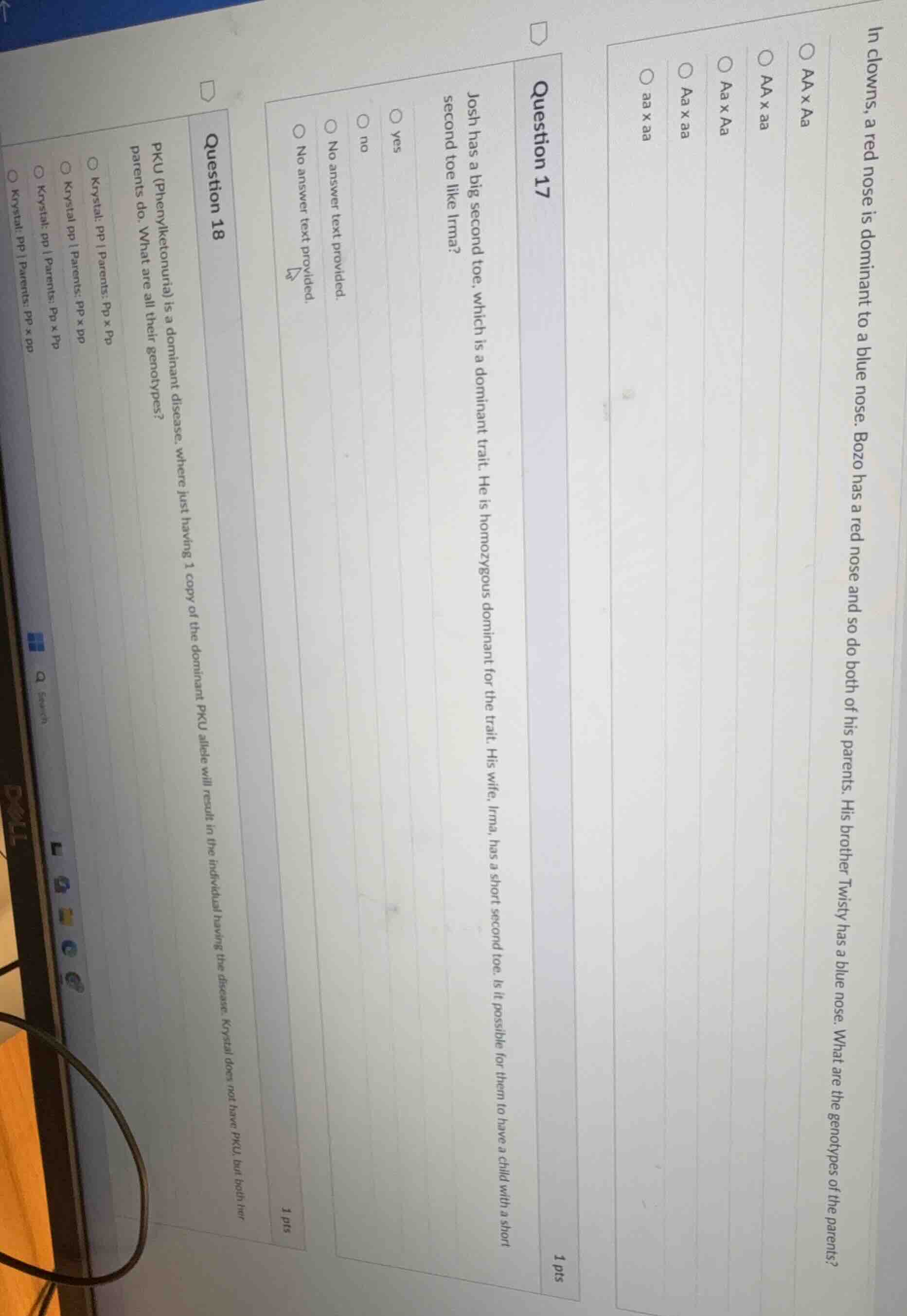 in clowns, a red nose is dominant to a blue nose. bozo has a red nose a…