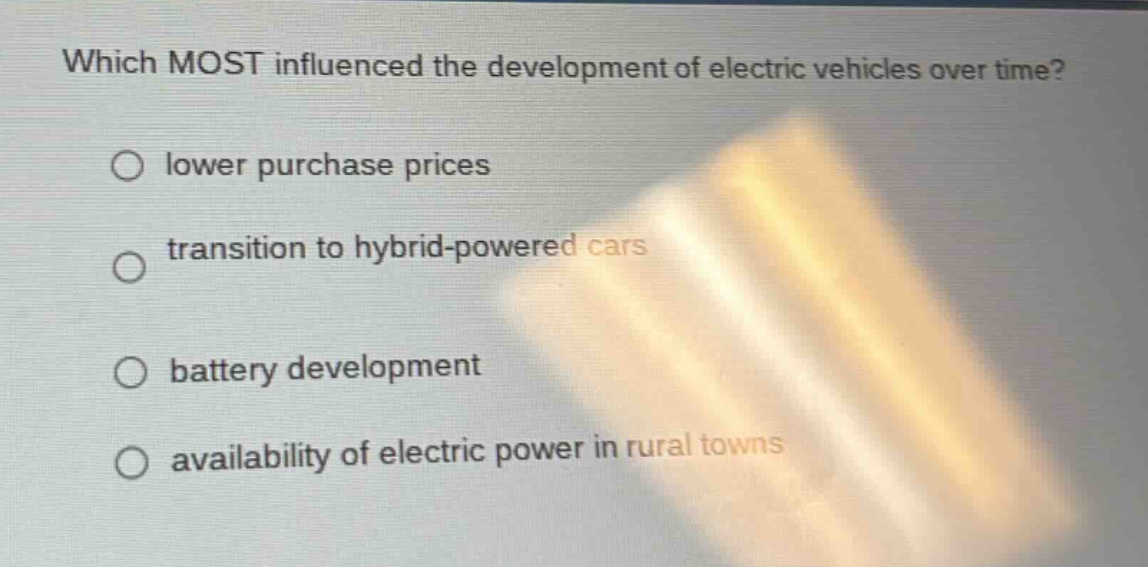 which most influenced the development of electric vehicles over time? l…