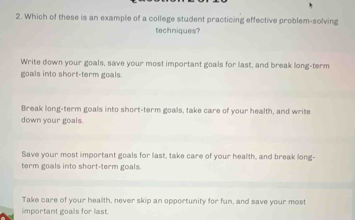 2. which of these is an example of a college student practicing effecti…
