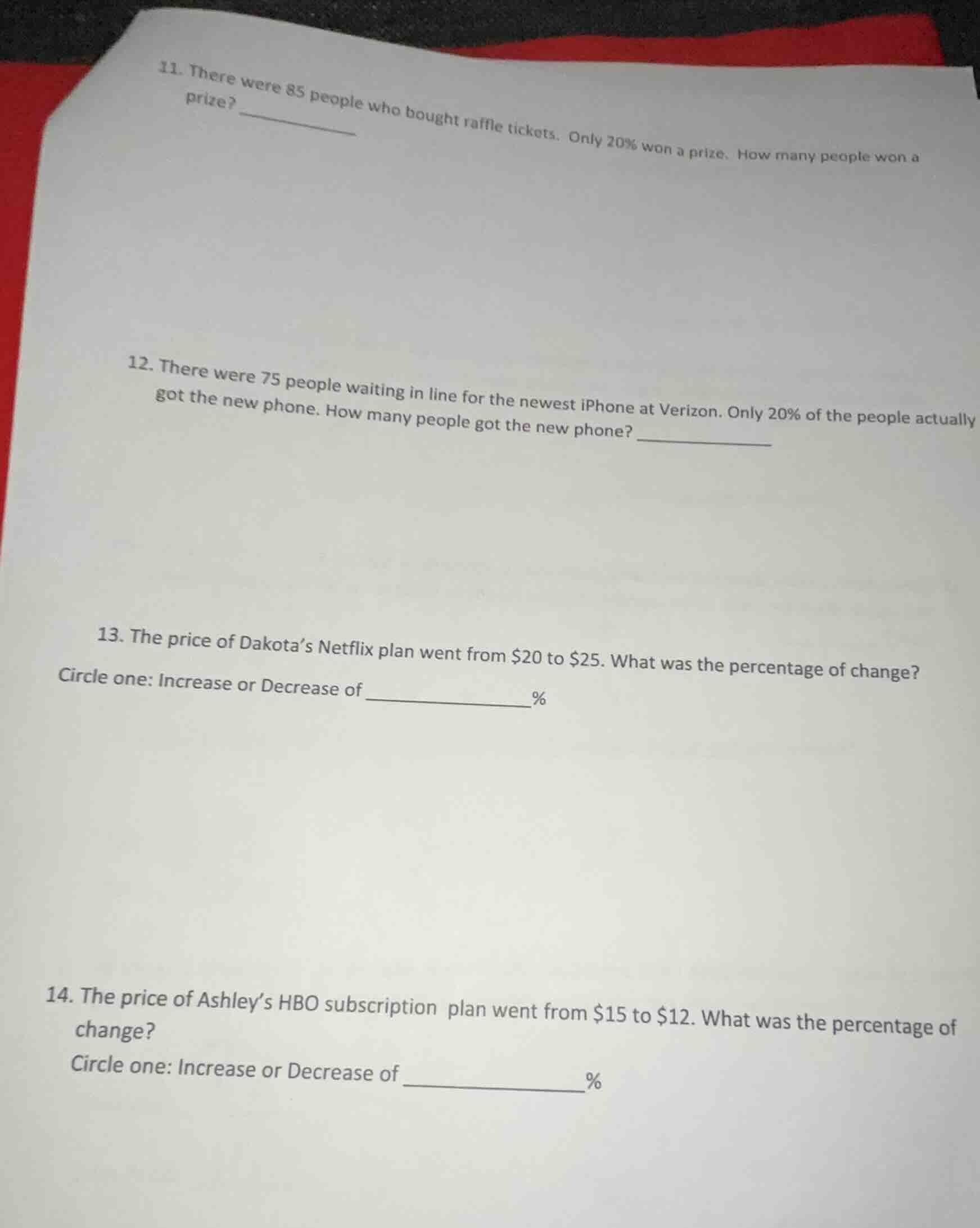 11. there were 85 people who bought raffle tickets. only 20% won a priz…