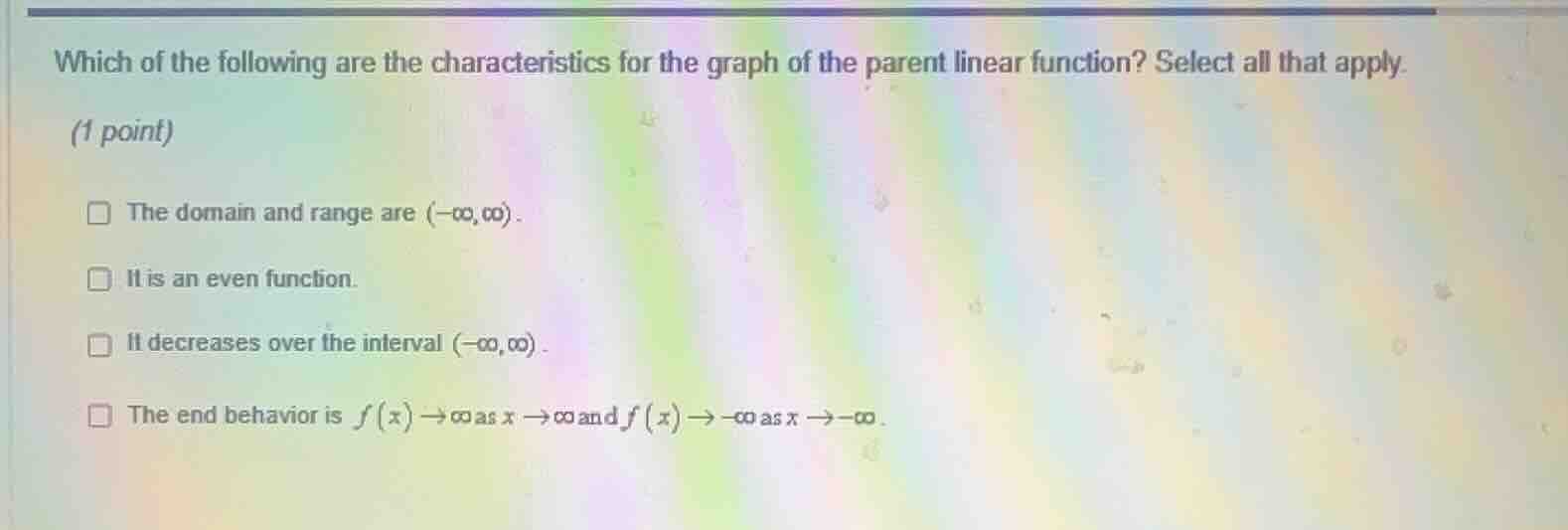 which of the following are the characteristics for the graph of the par…