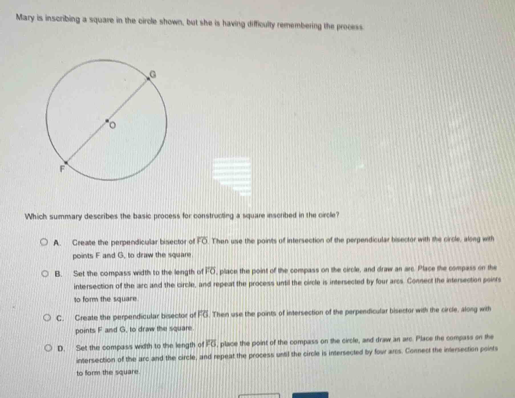 mary is inscribing a square in the circle shown, but she is having diff…