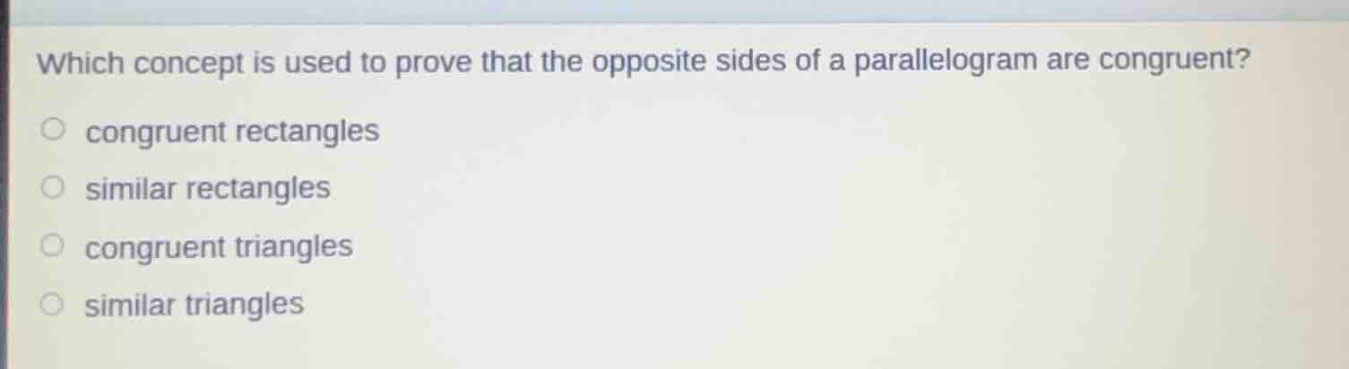 which concept is used to prove that the opposite sides of a parallelogr…