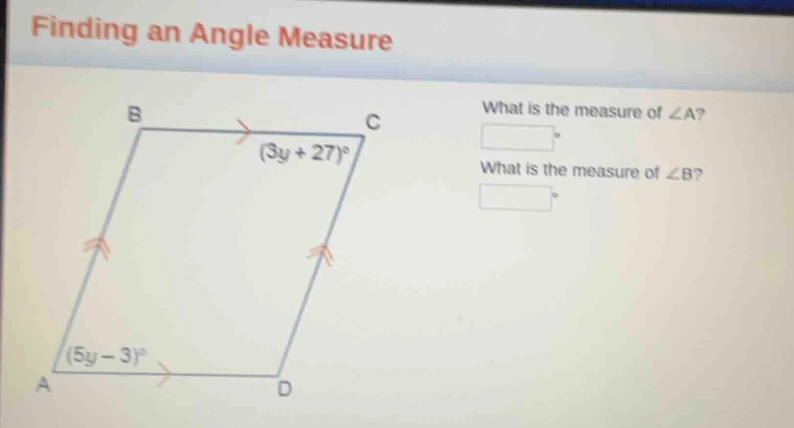 finding an angle measure what is the measure of ∠a? □° what is the meas…