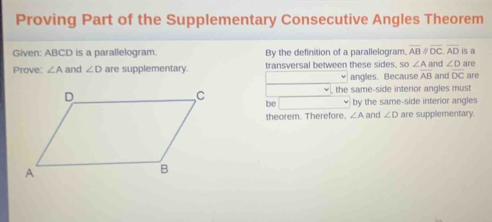 proving part of the supplementary consecutive angles theorem given: abc…