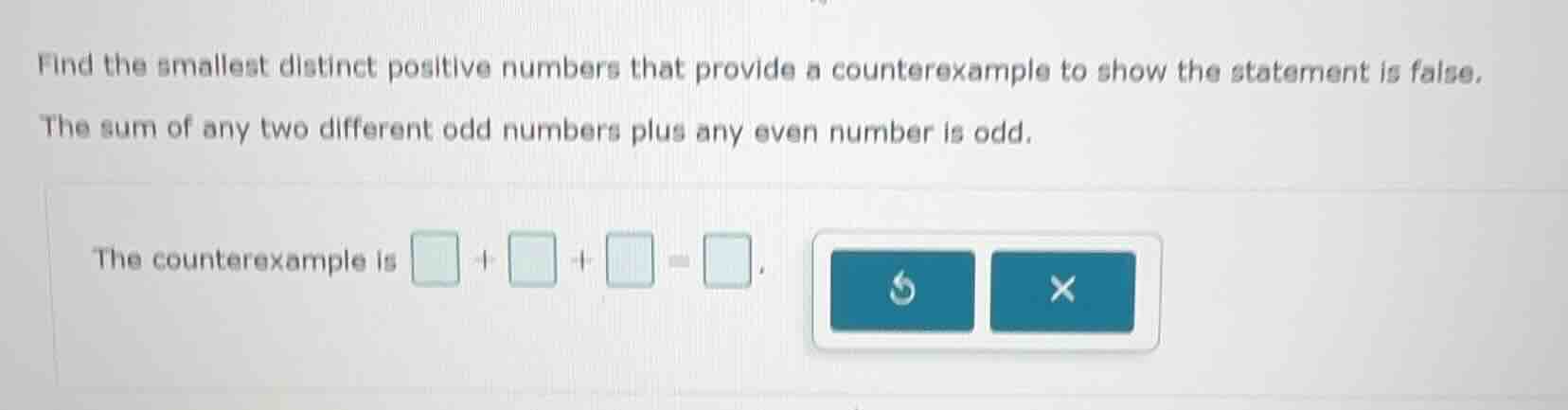 find the smallest distinct positive numbers that provide a counterexamp…