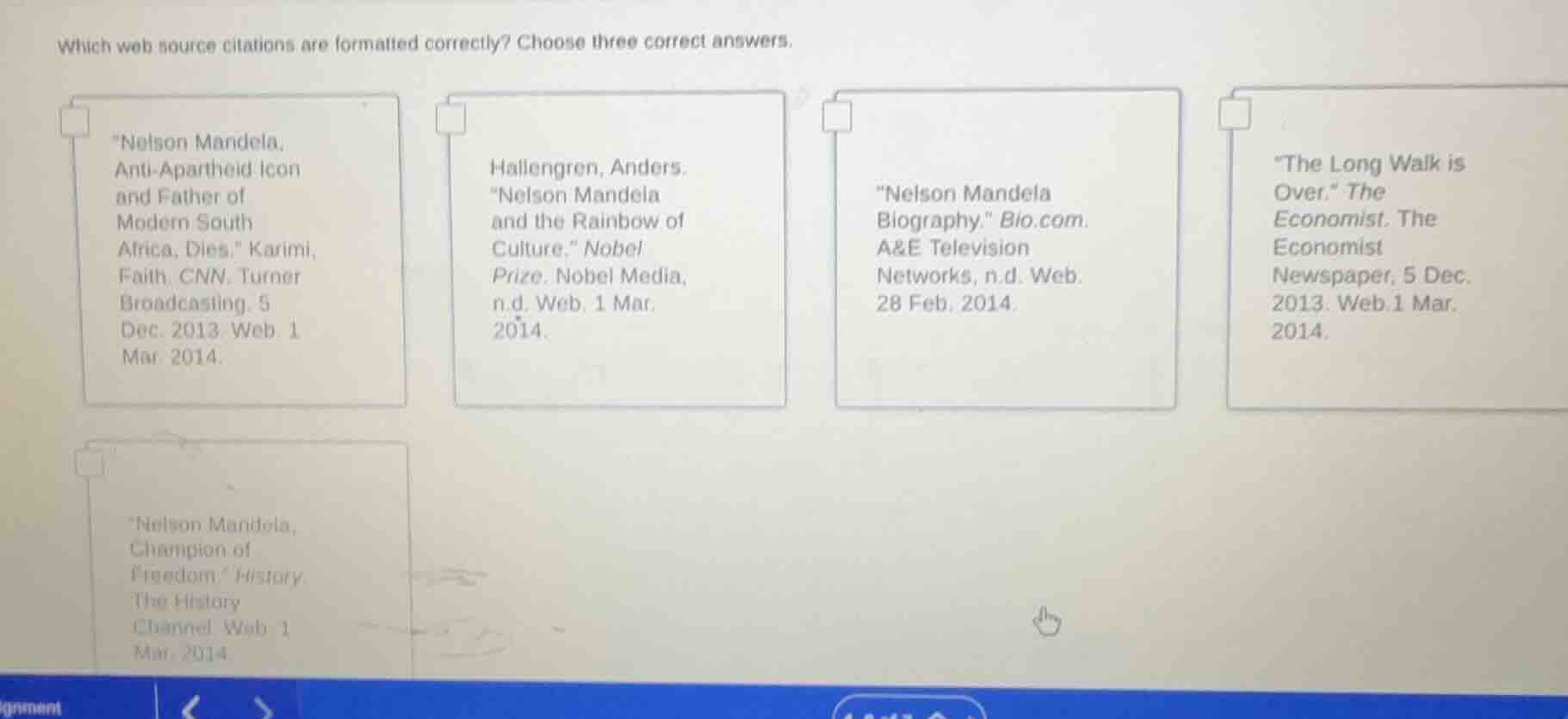 which web source citations are formatted correctly? choose three correc…