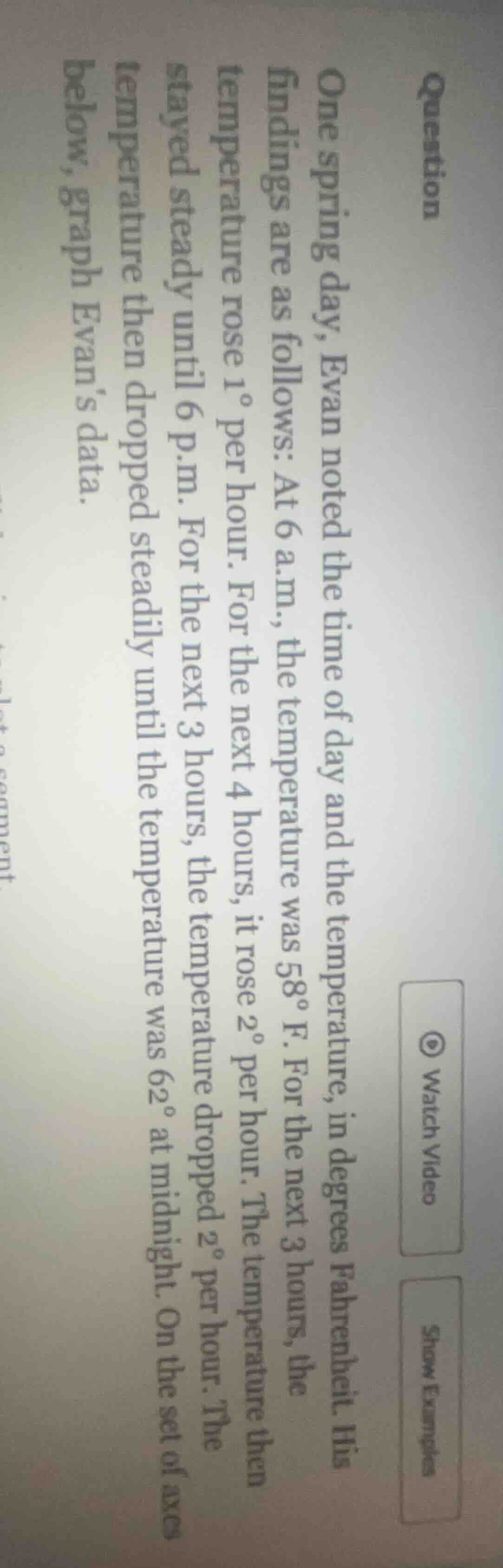 question one spring day, evan noted the time of day and the temperature…