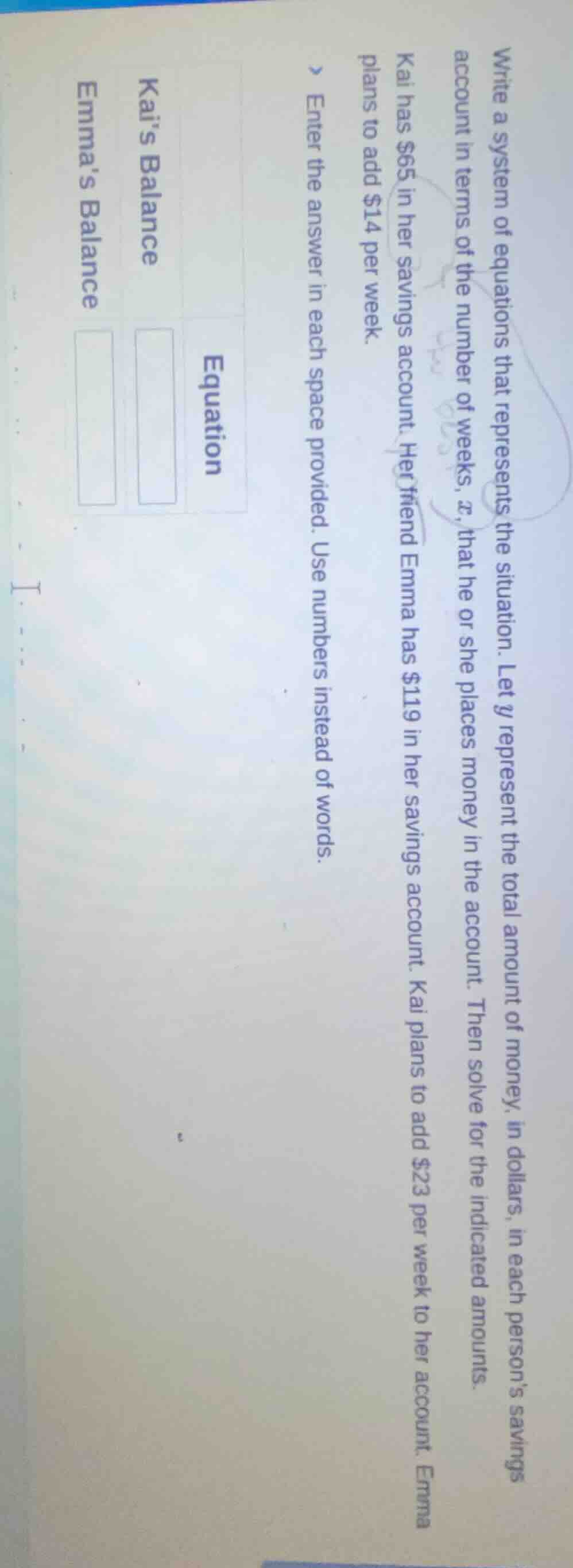 write a system of equations that represents the situation. let y repres…