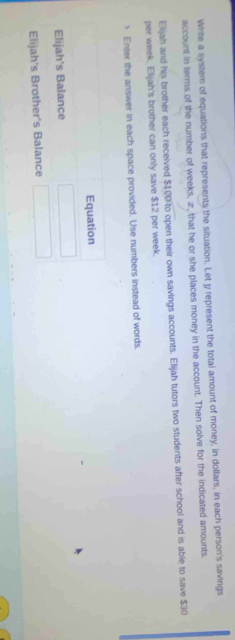 write a system of equations that represents the situation. let y repres…