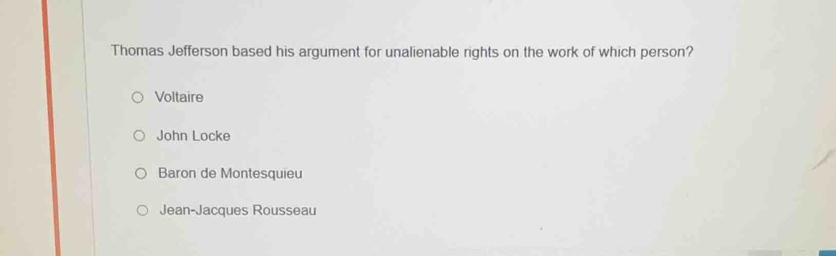 thomas jefferson based his argument for unalienable rights on the work …