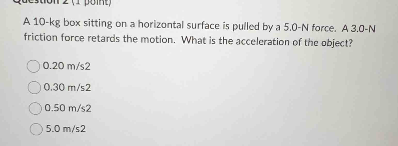 question 2 (1 point) a 10-kg box sitting on a horizontal surface is pul…