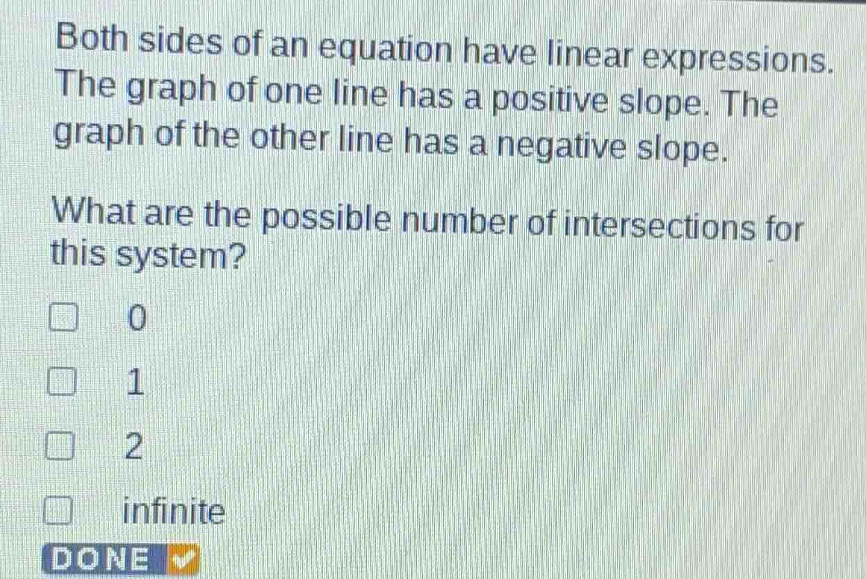 both sides of an equation have linear expressions. the graph of one lin…
